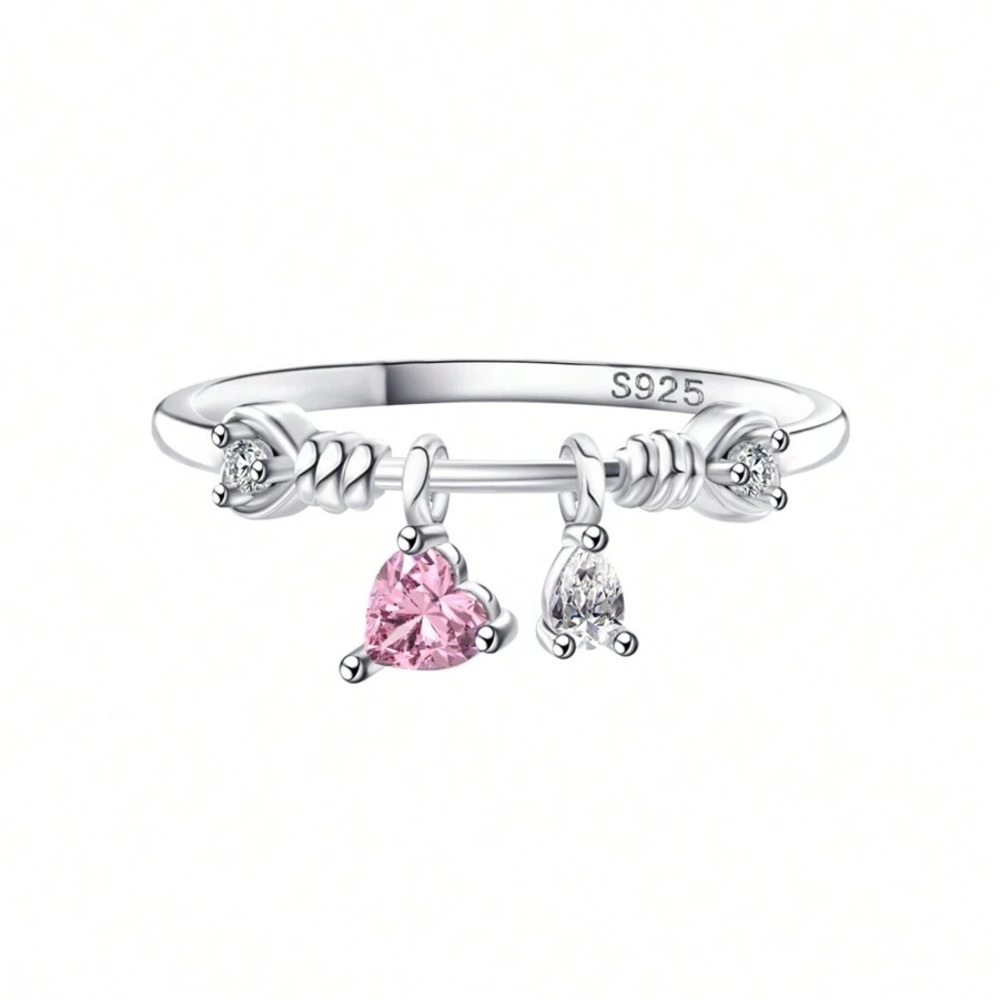 Heart Cut Zirconia Charm Design 925 Sterling Silver Ring